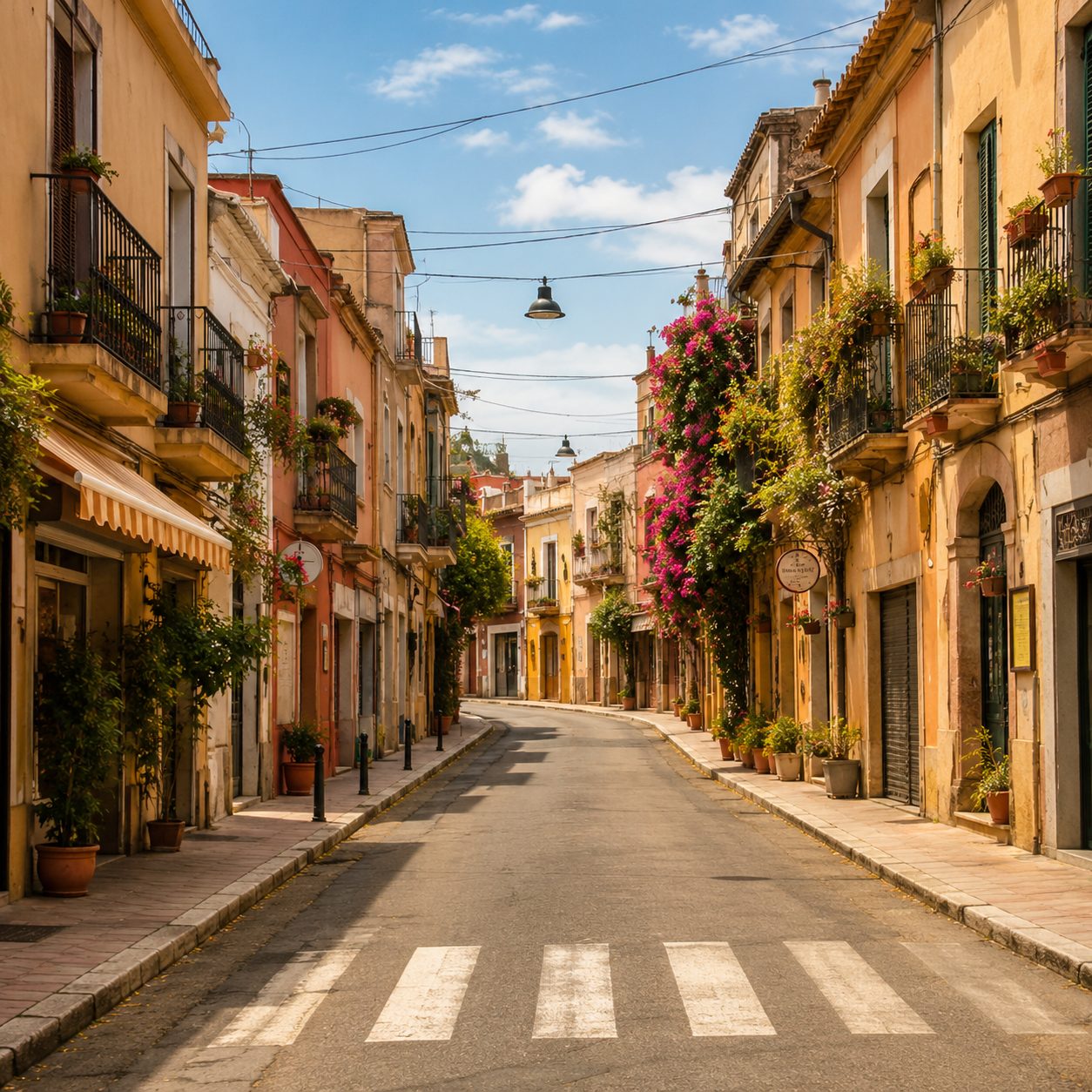 Sunlit town street