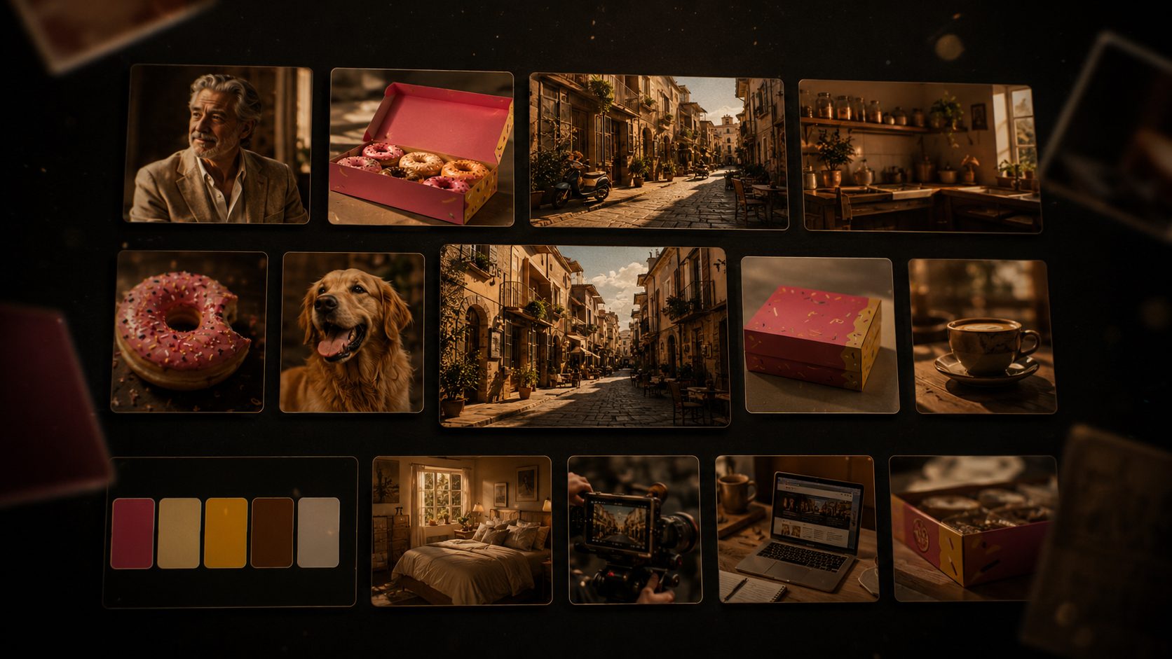 Art-direction board: character, palette, product and scene breakdown