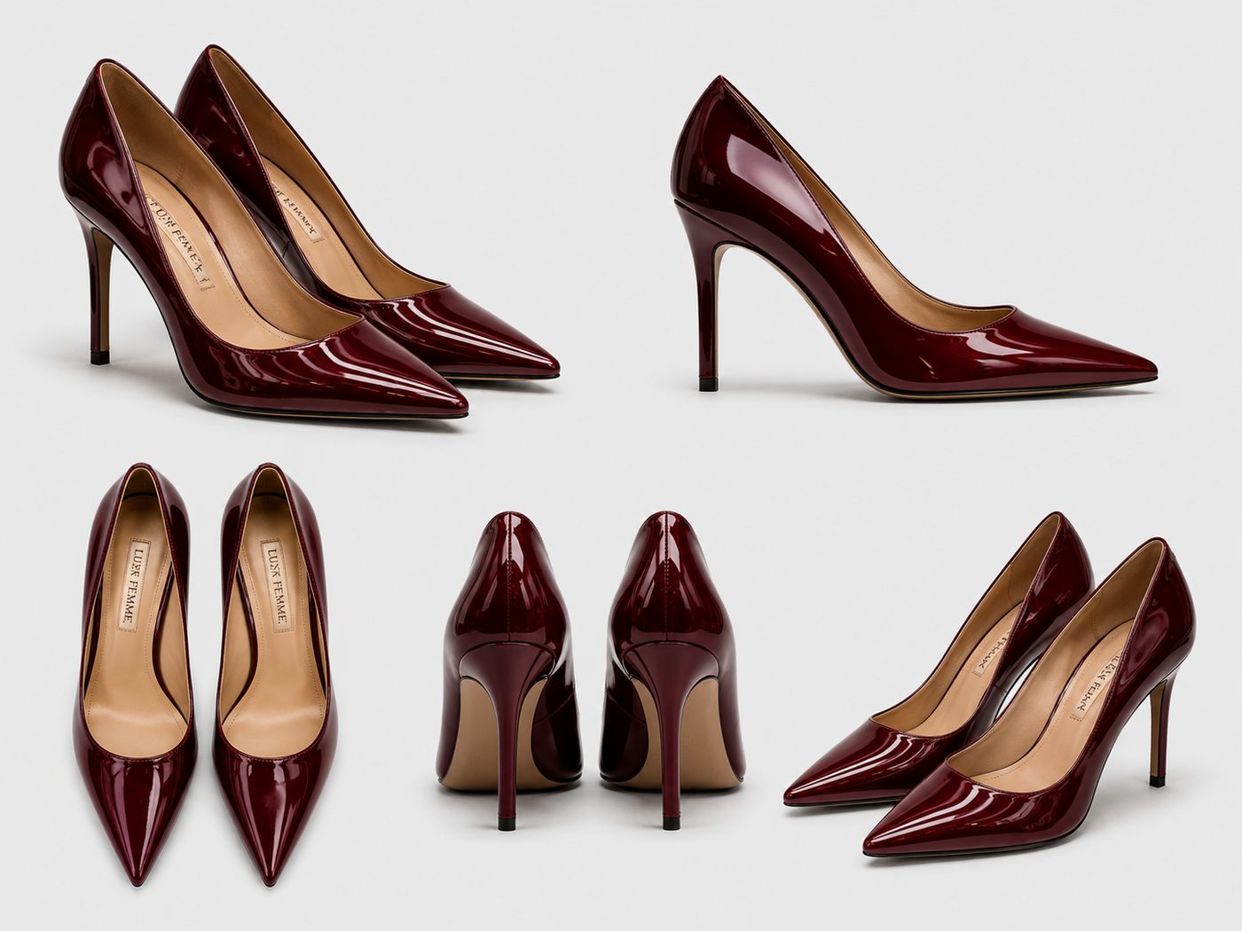 Wine patent pumps, five angles